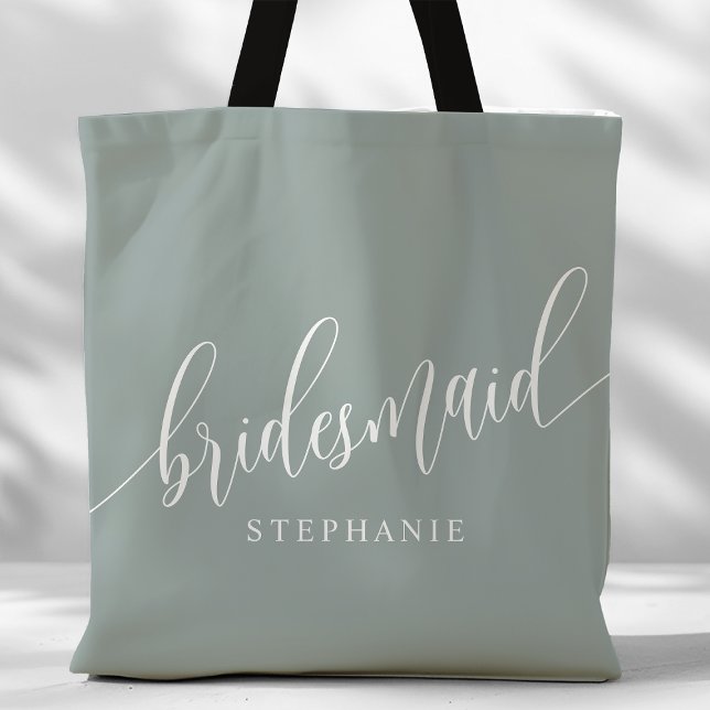 Bolsa Tote Noiva Moderno Script em Sage Empoeirado (Criador carregado)