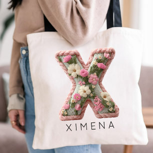 Bolsa Tote Noiva Monograma Inicial Floral Elegante Damas de