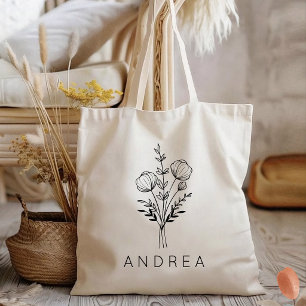 Bolsa Tote Noiva Nome da Dama de Honra Flor Silvestre Rústi