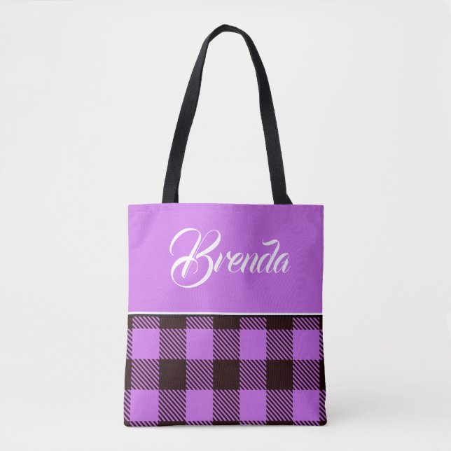 Bolsa Tote Noiva Personalizada com Xadrez Preto Orquídea (Frente)