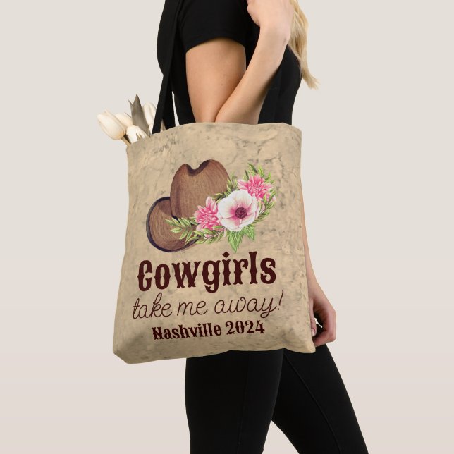 Bolsa Tote Noiva Personalizada Cowgirl Rosa Floral (Close Up)
