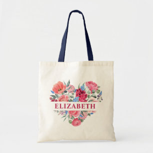 Bolsa Tote Noiva Personalizada do Coração Floral Elegante