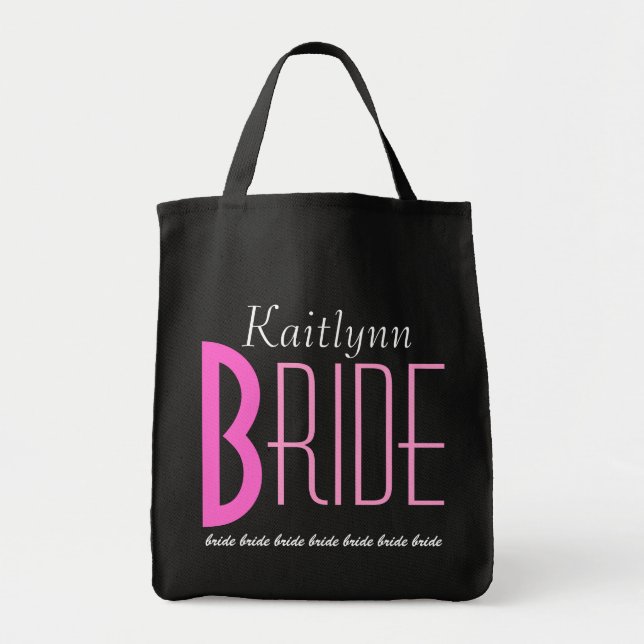 Bolsa Tote Noiva personalizada rosa e preta (Frente)