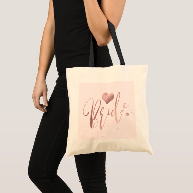 Bolsa Tote Noiva PixDezines Falso Coração+Rótulo Rose Gold (Frente (produto))