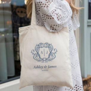 Bolsa Tote Noiva Rosa de Aço Azul Monograma Crista Casamento