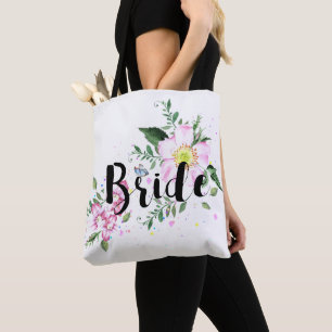 Bolsa Tote Noiva Rosa Floral Aquarela Chá de Noiva