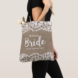 Bolsa Tote Noiva Rustic Lace Burlap Casada Personalizada