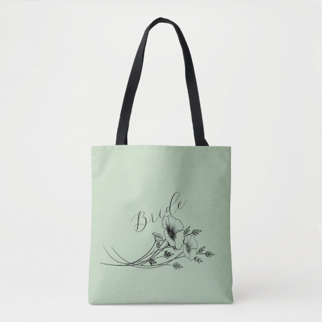 Bolsa Tote Noiva Sage Wildflower Doodle (Frente)