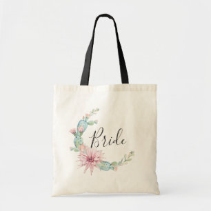 Bolsa Tote Noiva. Suculentas em aquarela. Cacto de casamento