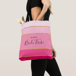 Bolsa Tote Noiva Tribo Personalizado Rosa e Dourado listrado