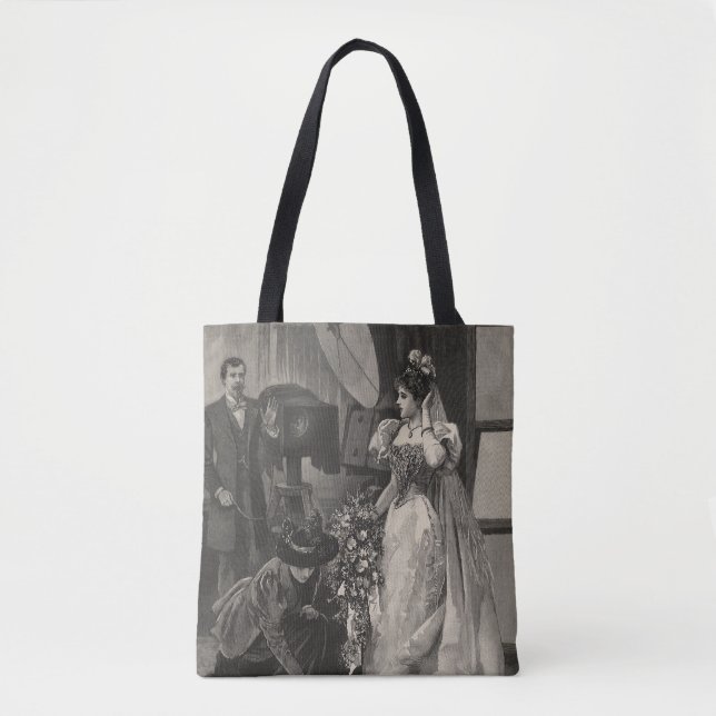 Bolsa Tote Noiva Vintage, Retrato Bridal com Fotógrafo (Frente)