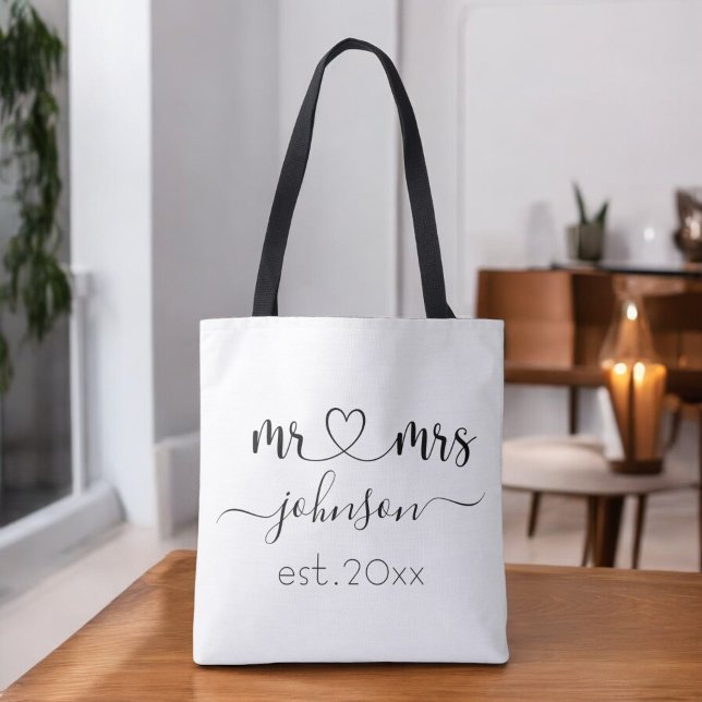 Bolsa Tote Noivado de casamento Sr. Sra. Nome Personalizado (Criador carregado)