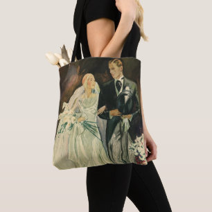 Bolsa Tote Noivos recém-casados de casamento Art Déco vintage