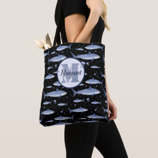 Bolsa Tote Nome + Aquarela Monograma Tubarão-marisco | Preto