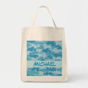 Bolsa Tote Nome azul da camuflagem de Camo personalizado