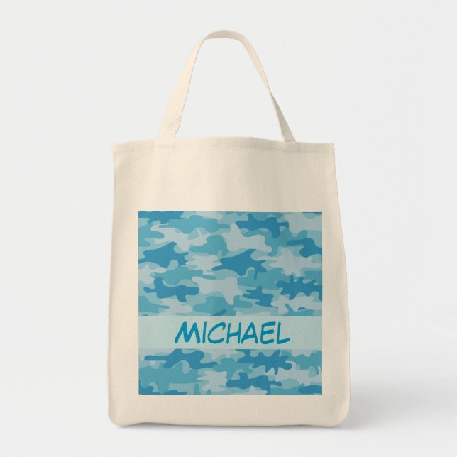 Bolsa Tote Nome azul da camuflagem de Camo personalizado (Frente)