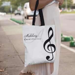 Bolsa Tote Nome & Black Treble Clef Music Bag