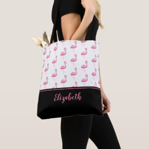 Bolsa Tote Nome Bonito Monograma Rosa Flamingo Na moda Girly