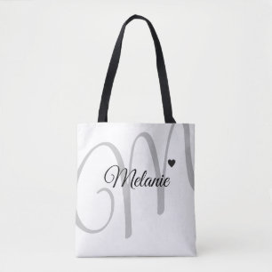 Bolsa Tote nome branco-coração-pequeno