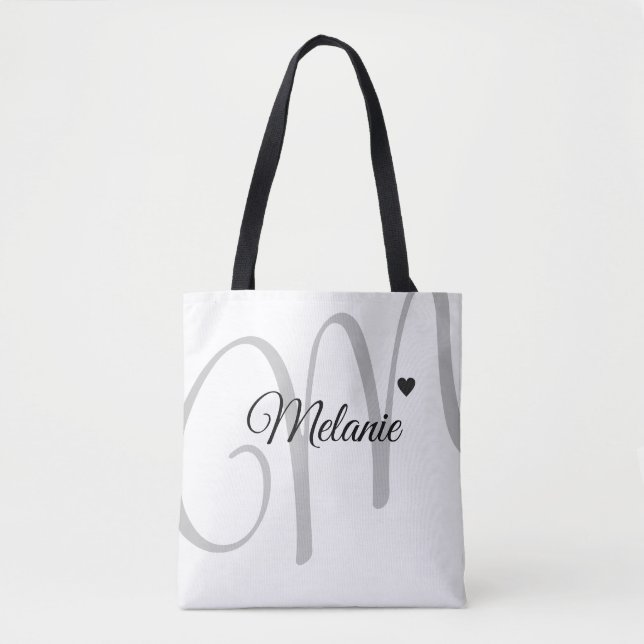 Bolsa Tote nome branco-coração-pequeno (Frente)