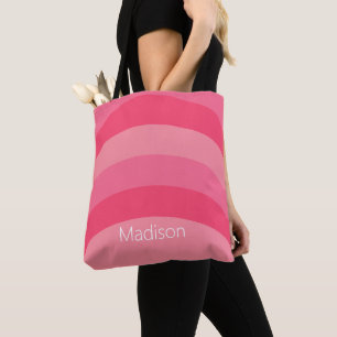 Bolsa Tote Nome Branco de faixas rosa simples