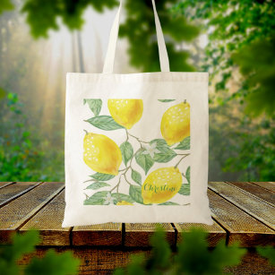 Bolsa Tote Nome branco de padrão impermeável limão
