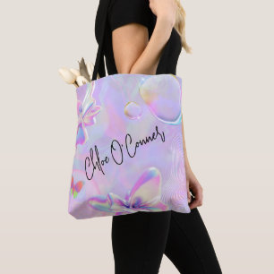Bolsa Tote Nome Brilhante Rosa Roxo Holográfico
