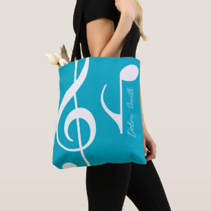 Bolsa Tote Nome com notas musicais (ambos os lados) azure azu