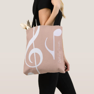 Bolsa Tote Nome com Notas Musicais Rosa Poeirento (ambos os l