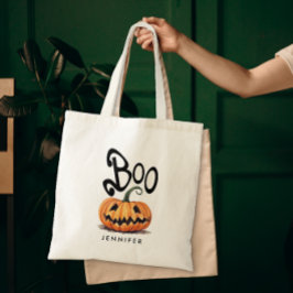 Bolsa Tote Nome da Abóbora de Halloween Laranja Spooky Boo
