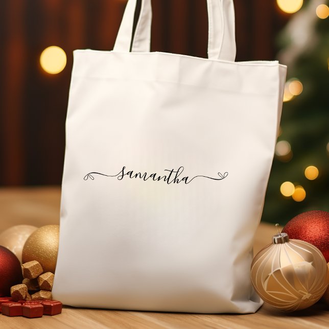 Bolsa Tote Nome da Assinatura do Arco de Cubo (Cute Bow Signature Name Tote Bag)