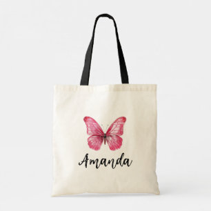 Bolsa Tote Nome da borboleta rosa elegante