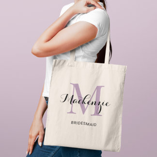 Bolsa Tote Nome da Bridesmaid do Casamento Personalizado Roxo