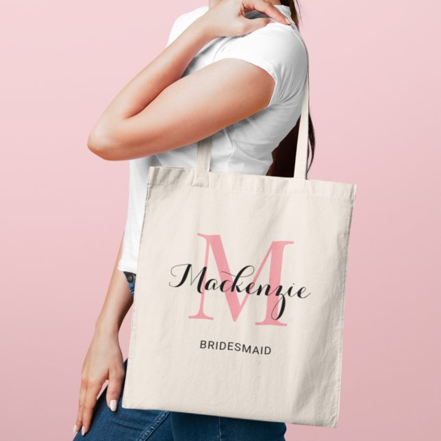 Bolsa Tote Nome da Bridesmaid Negra Negra Elegante (Criador carregado)