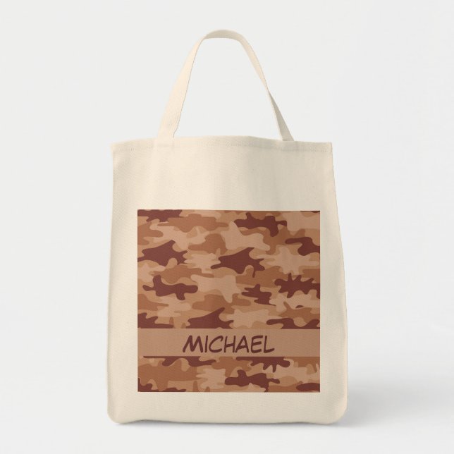 Bolsa Tote Nome da camuflagem de Brown Tan Camo personalizado (Frente)