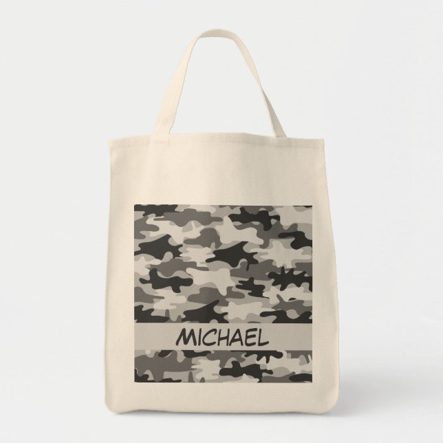 Bolsa Tote Nome da camuflagem de Camo do cinza de carvão (Frente)