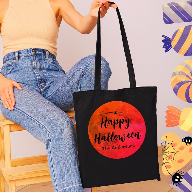 Bolsa Tote Nome da família Black Orange (Lua negra) Feliz Dia (Criador carregado)