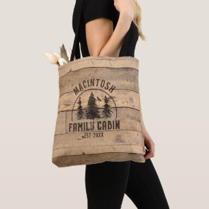 Bolsa Tote Nome da família Cabin Rustic Wood Personalizado
