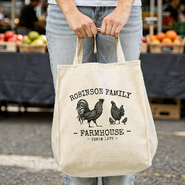 Bolsa Tote Nome da família Farmhouse Hen Pintinho Rooster