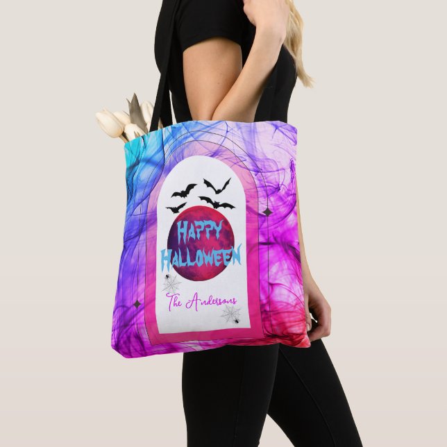 Bolsa Tote Nome da família Purple Pink Bat Modern Happy Hallo (Close Up)
