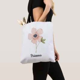 Bolsa Tote Nome da Flor de Aquarela Rosa