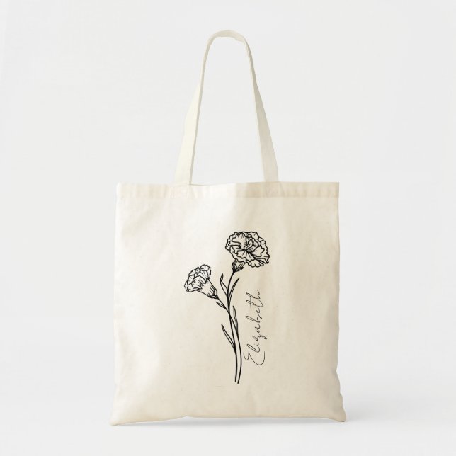 Bolsa Tote Nome da Flor de Nascimento de Janeiro Cravo de Ele (Frente)