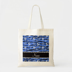 Bolsa Tote Nome da ginástica azul da gliteira zebra stripes