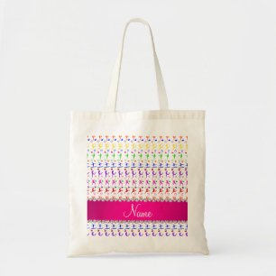 Bolsa Tote Nome da ginástica branca rosa do arco-íris corta