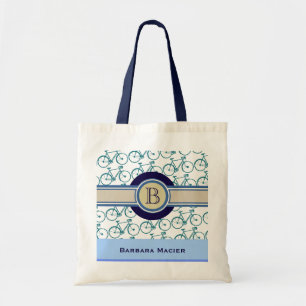 Bolsa Tote nome das bicicletas e monograma azul inicial