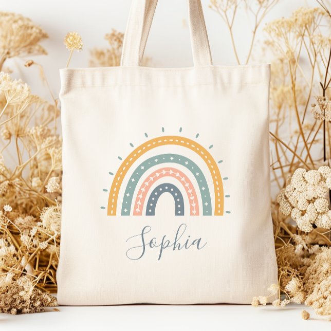 Bolsa Tote Nome das Crianças Boho Pastel Tons Terrosos (Criador carregado)
