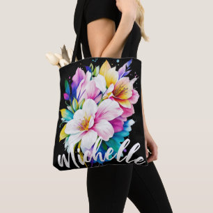 Bolsa Tote Nome das Flores de Aquarela