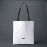 Bolsa Tote Nome das iniciais do monograma personalizado branc<br><div class="desc">Simples,  elegante e simples,  as iniciais personalizadas do monograma preto e branco Nome personalizado Tote Bag</div>