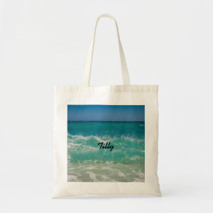 Bolsa Tote Nome das ondas tropicais do oceano de praia