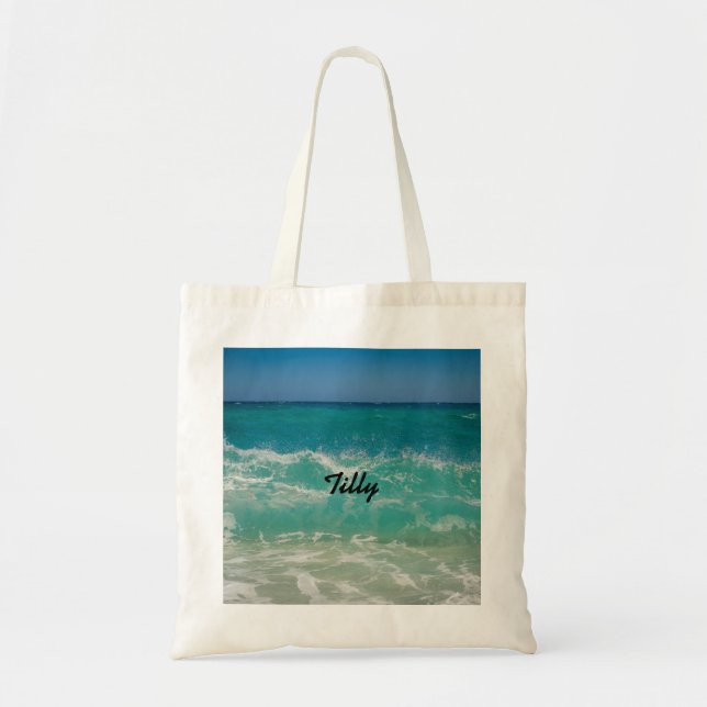 Bolsa Tote Nome das ondas tropicais do oceano de praia (Frente)